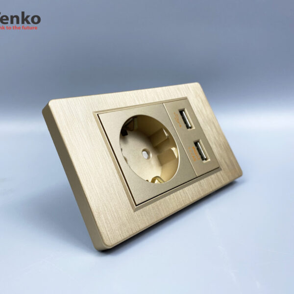 Ổ Cắm Chuẩn Đức Kèm USB Âm Tường Cao Cấp TENKO TK-C5-065 Vàng Xước