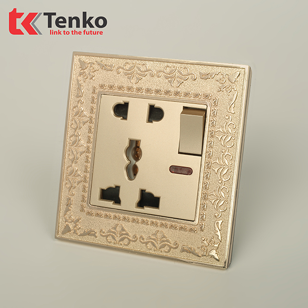 Ổ Cắm Đôi 3Chấu Kèm Công Tắc Mặt Vuông Tân Cổ Điển Tenko TK-F88-28