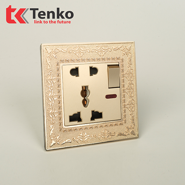Ổ Cắm Đôi 3Chấu Kèm Công Tắc Mặt Vuông Tân Cổ Điển Tenko TK-F88-28
