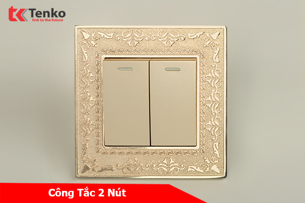 Công Tắc 2 Nút Mặt Vuông Tân Cổ Điển TK-F88-02