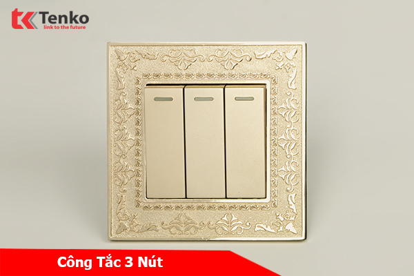 Công tắc 3 nút Mặt Vuông Tân Cổ Điển Tenko TK-F88-03