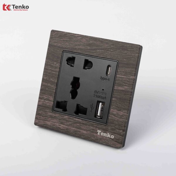 Ổ Cắm Đôi Tích Hợp USB Mặt Vân Gỗ Tenko TK-F71A-44