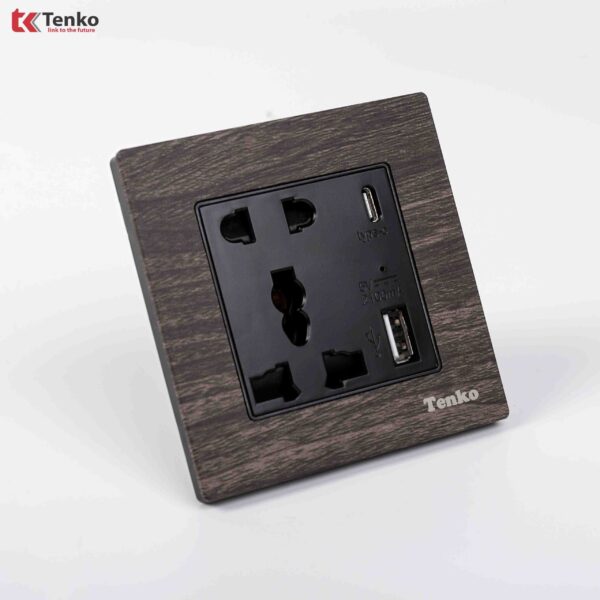 Ổ Cắm Đôi Tích Hợp USB Mặt Vân Gỗ Tenko TK-F71A-44