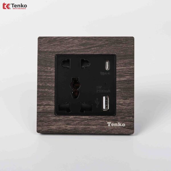 Ổ Cắm Đôi Tích Hợp USB Mặt Vân Gỗ Tenko TK-F71A-44