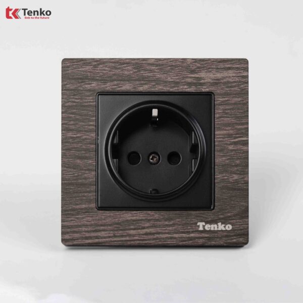 Ổ Cắm Chìm Chuẩn Đức Mặt Vân Gỗ Tenko TK-F71A-20