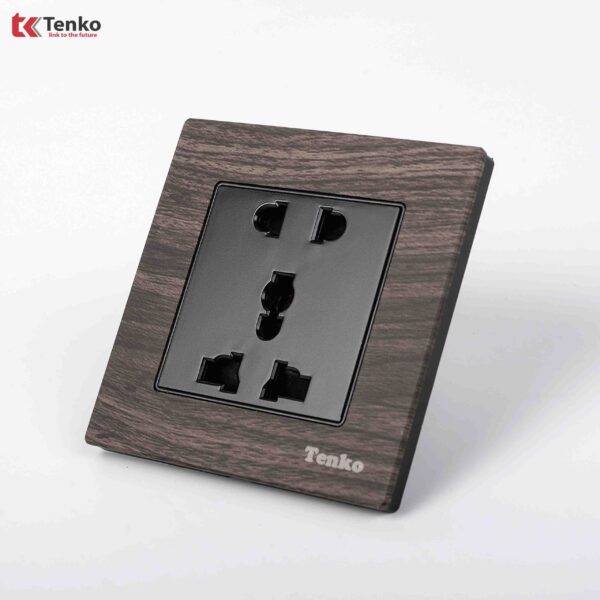 Ổ Cắm Đôi 3 Chấu Mặt Vân Gỗ Tenko TK-F71A-18