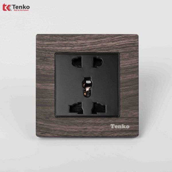 Ổ Cắm Đôi 3 Chấu Mặt Vân Gỗ Tenko TK-F71A-18