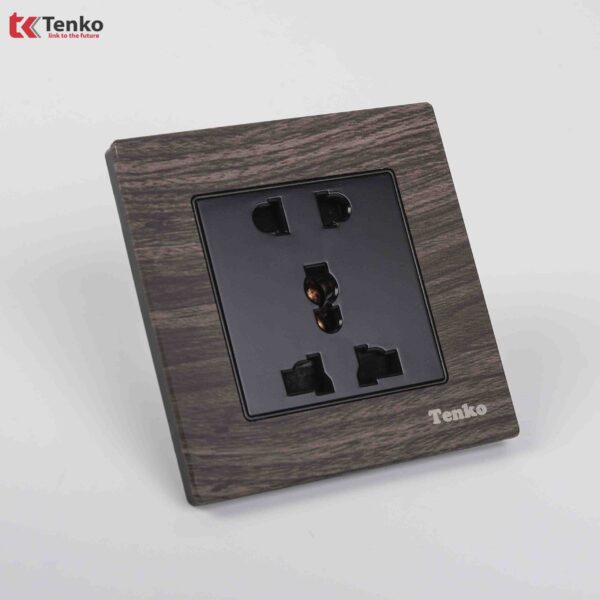 Ổ Cắm Đôi 3 Chấu Mặt Vân Gỗ Tenko TK-F71A-18