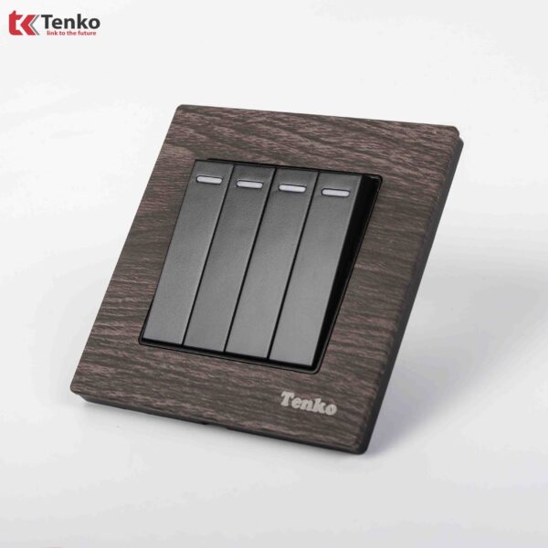 Công Tắc 4 Nút Mặt Vân Gỗ Tenko TK-F71A-04