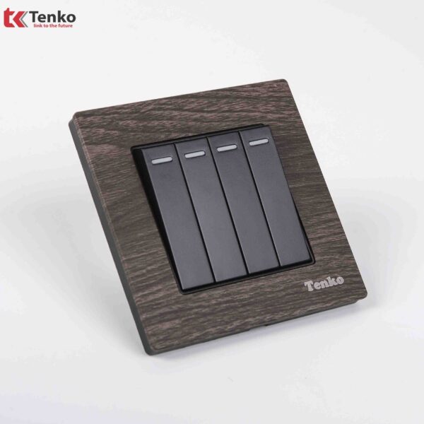 Công Tắc 4 Nút Mặt Vân Gỗ Tenko TK-F71A-04