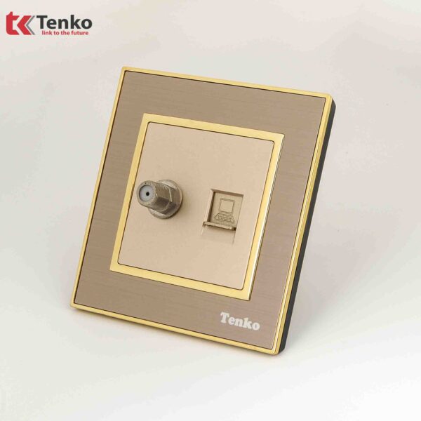Ổ cắm truyền hình + Ổ cắm mạng Mặt Nhôm Phay Tenko TK-F66-B9-51 Vàng