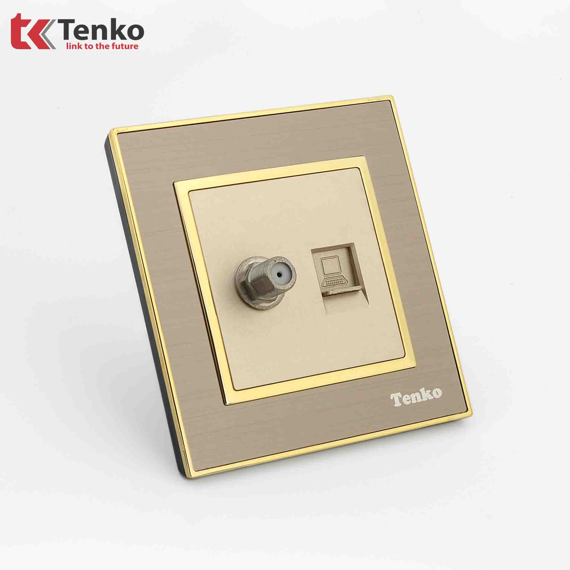Ổ cắm truyền hình + Ổ cắm mạng Mặt Nhôm Phay Tenko TK-F66-B9-51 Vàng