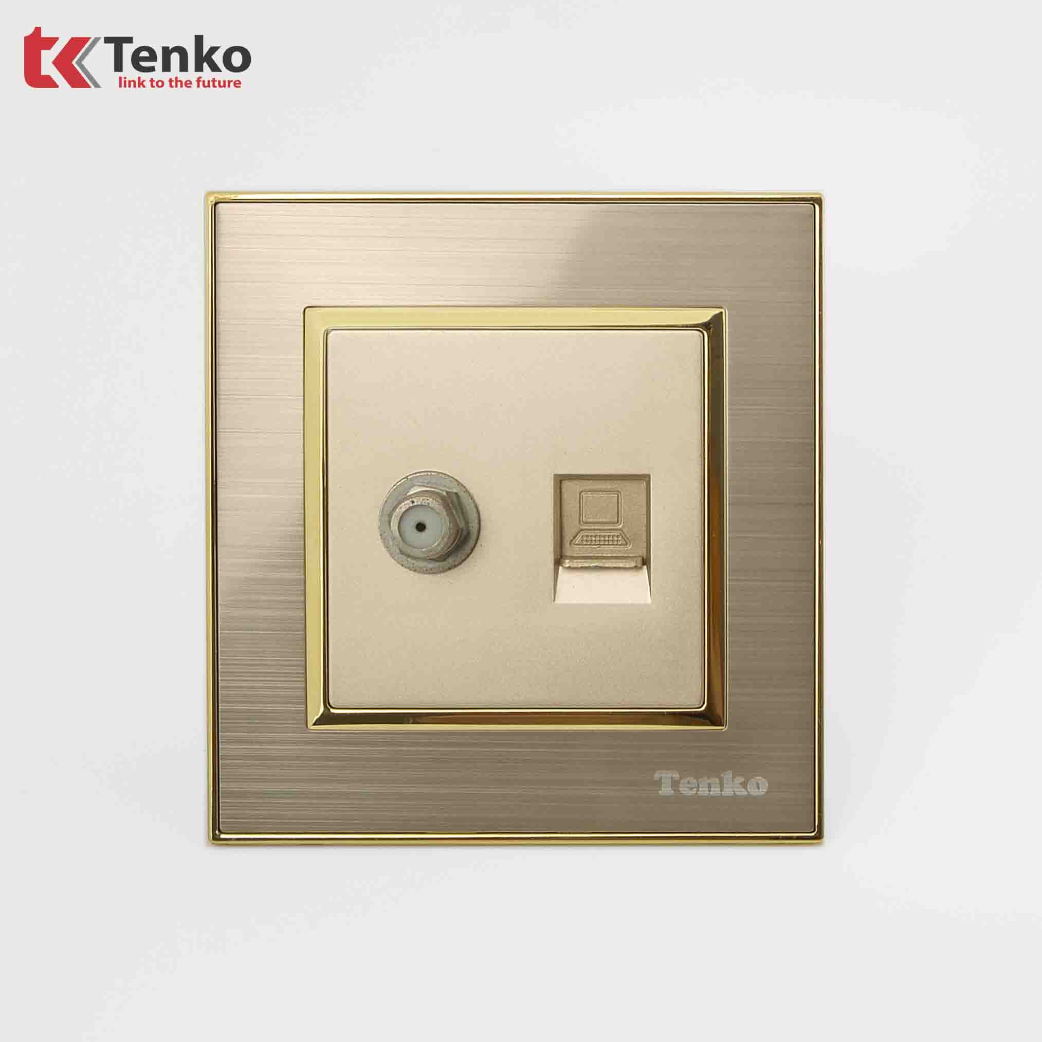 Ổ cắm truyền hình + Ổ cắm mạng Mặt Nhôm Phay Tenko TK-F66-B9-51 Vàng