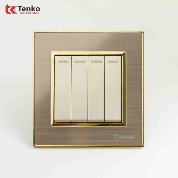 Công Tắc 4 Nút Mặt Thép Không Rỉ Vân Xước Tenko TK-F66-B9-04 Vàng