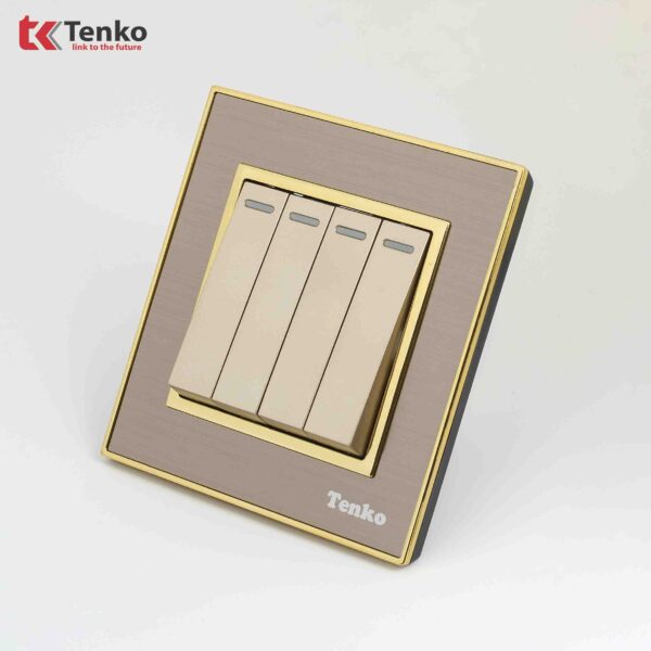 Công Tắc 4 Nút Mặt Thép Không Rỉ Vân Xước Tenko TK-F66-B9-04 Vàng