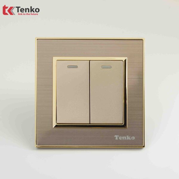 Công Tắc 2 Nút Mặt Thép Không Rỉ Vân Xước Tenko TK-F66-B9-02 Vàng
