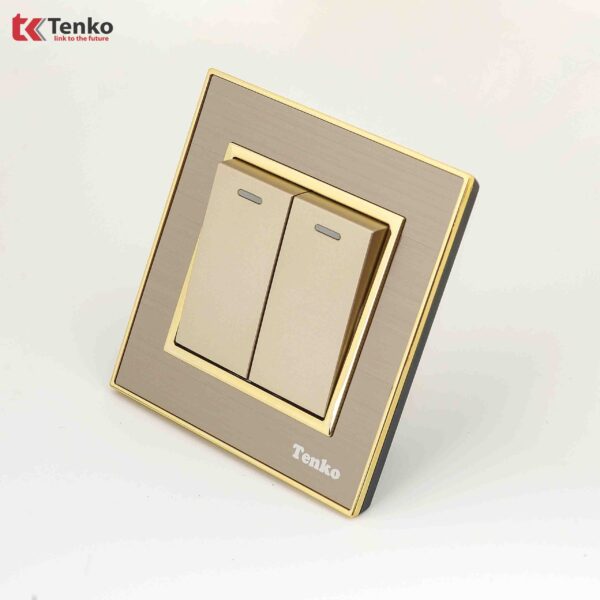 Công Tắc 2 Nút Mặt Thép Không Rỉ Vân Xước Tenko TK-F66-B9-02 Vàng