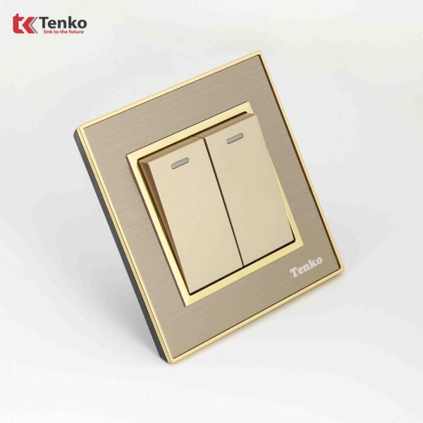 Công Tắc 2 Nút Mặt Thép Không Rỉ Vân Xước Tenko TK-F66-B9-02 Vàng