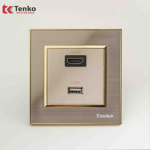 Ổ Cắm HDMI + USB Mặt Nhôm Phay Tenko TK-F66-B9-86 Vàng