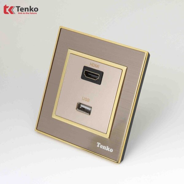 Ổ Cắm HDMI + USB Mặt Nhôm Phay Tenko TK-F66-B9-86 Vàng