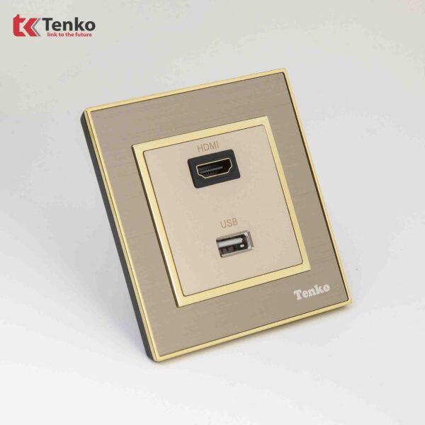 Ổ Cắm HDMI + USB Mặt Nhôm Phay Tenko TK-F66-B9-86 Vàng
