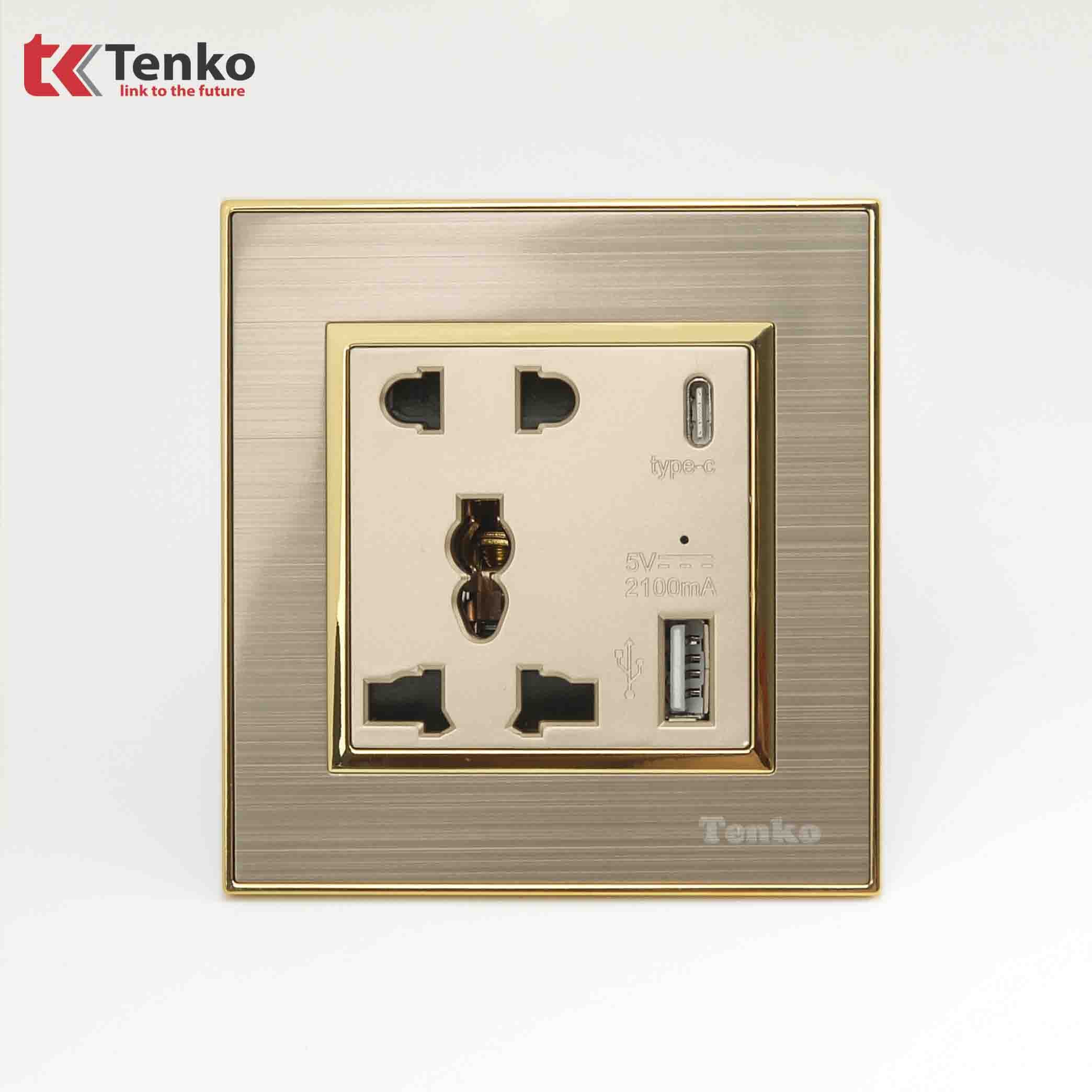 Ổ Cắm Đôi Tích Hợp USB Mặt Nhôm Phay Tenko TK-F66-B9-44 Vàng