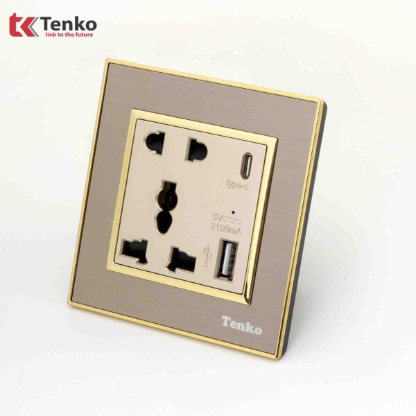 Ổ Cắm Đôi Tích Hợp USB Mặt Nhôm Phay Tenko TK-F66-B9-44 Vàng