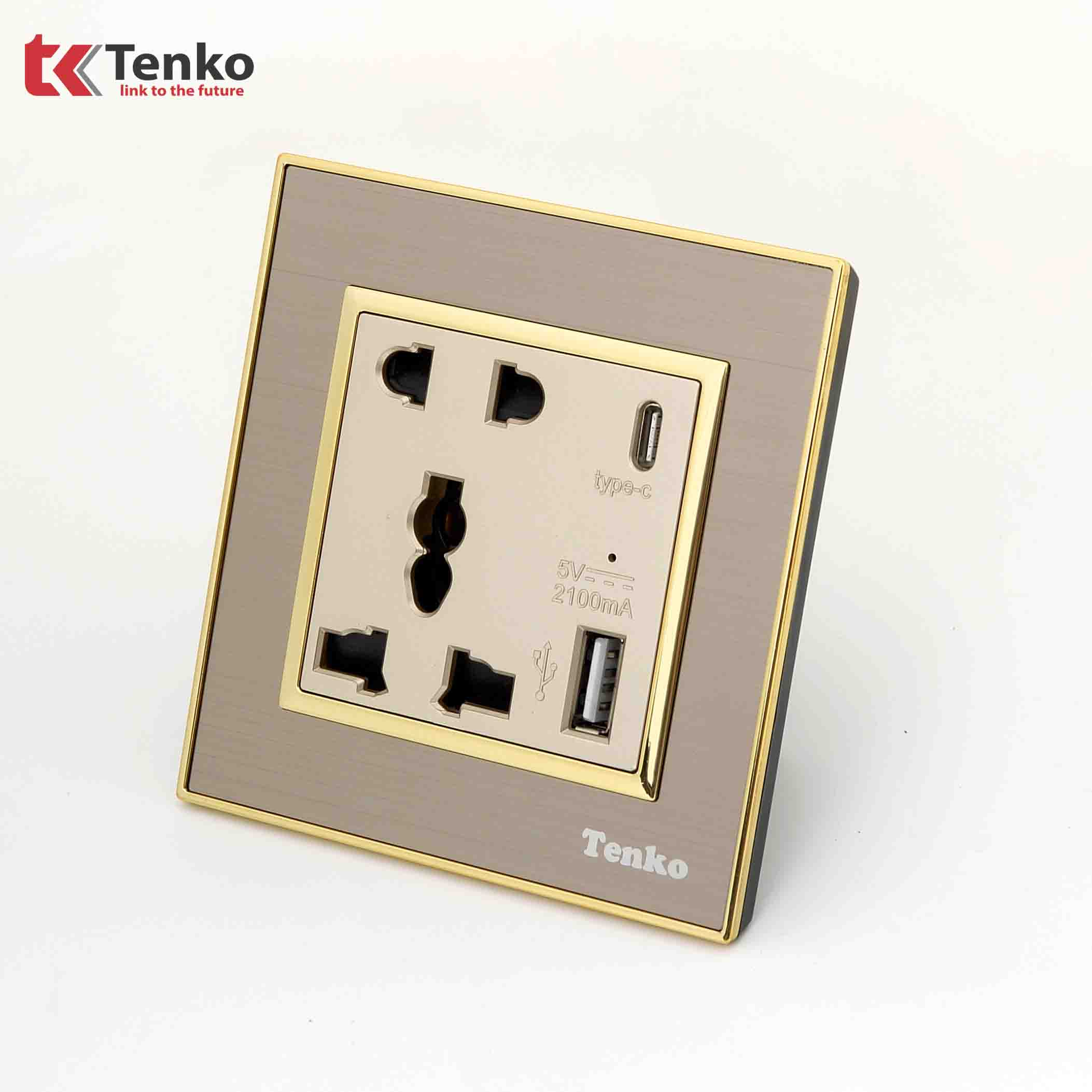 Ổ Cắm Đôi Tích Hợp USB Mặt Nhôm Phay Tenko TK-F66-B9-44 Vàng