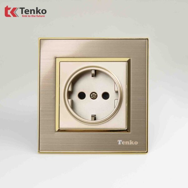 Ổ Cắm Chìm Chuẩn Đức Mặt Nhôm Phay Tenko TK-F66-B9-20 Vàng