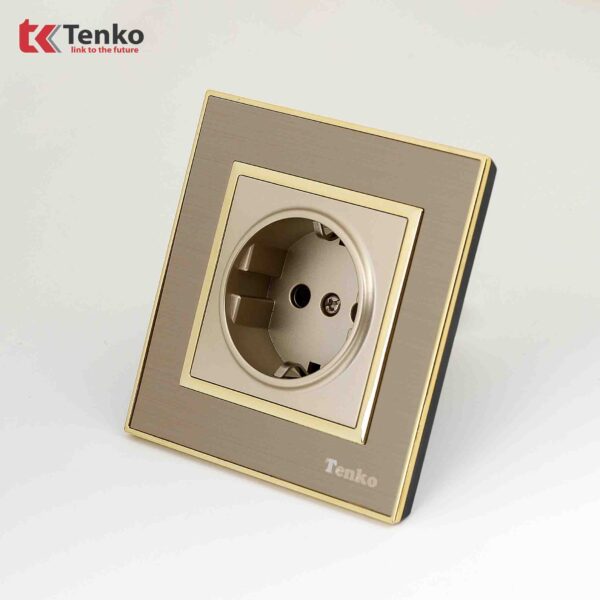 Ổ Cắm Chìm Chuẩn Đức Mặt Nhôm Phay Tenko TK-F66-B9-20 Vàng