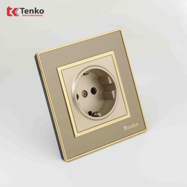 Ổ Cắm Chìm Chuẩn Đức Mặt Nhôm Phay Tenko TK-F66-B9-20 Vàng