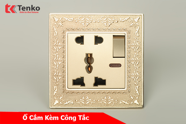 Ổ Cắm Đôi 3Chấu Kèm Công Tắc Mặt Vuông Tân Cổ Điển Tenko TK-F88-28