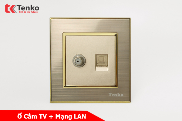 Ổ cắm truyền hình + Ổ cắm mạng Mặt Nhôm Phay Tenko TK-F66-B9-51 Vàng
