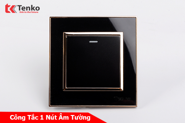 Công Tắc Âm Tường 1 Nút Mặt Vuông Nhựa Đen Viền Vàng Tenko TK-F66-01