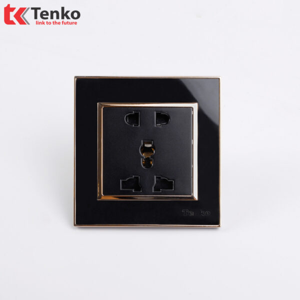 Ổ Cắm Đôi 3 Chấu Âm Tường Nhựa Đen Viền Vàng TK-F66-18