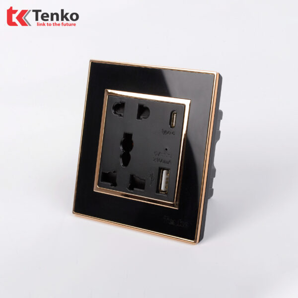 Ổ Cắm Đôi Tích Hợp USB Sạc Mặt Vuông Nhựa Đen Tenko TK-F66-044