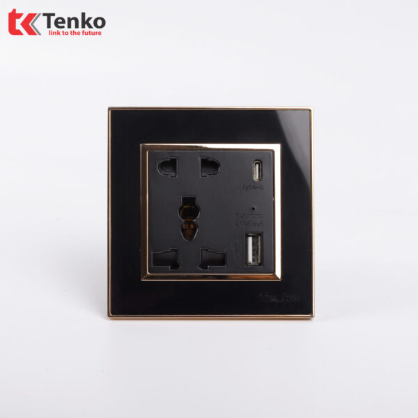 Ổ Cắm Đôi Tích Hợp USB Sạc Mặt Vuông Nhựa Đen Tenko TK-F66-044