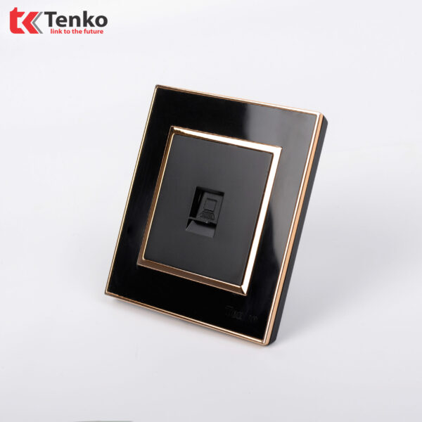 Ổ Cắm Mạng Mặt Vuông Nhựa Đen Viền Vàng Tenko TK-F66-50