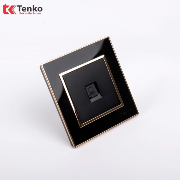 Ổ Cắm Mạng Mặt Vuông Nhựa Đen Viền Vàng Tenko TK-F66-50