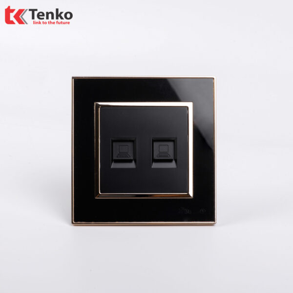 2 Ổ Cắm Mạng Mặt Vuông Nhựa Đen Viền Vàng Tenko TK-F66-52