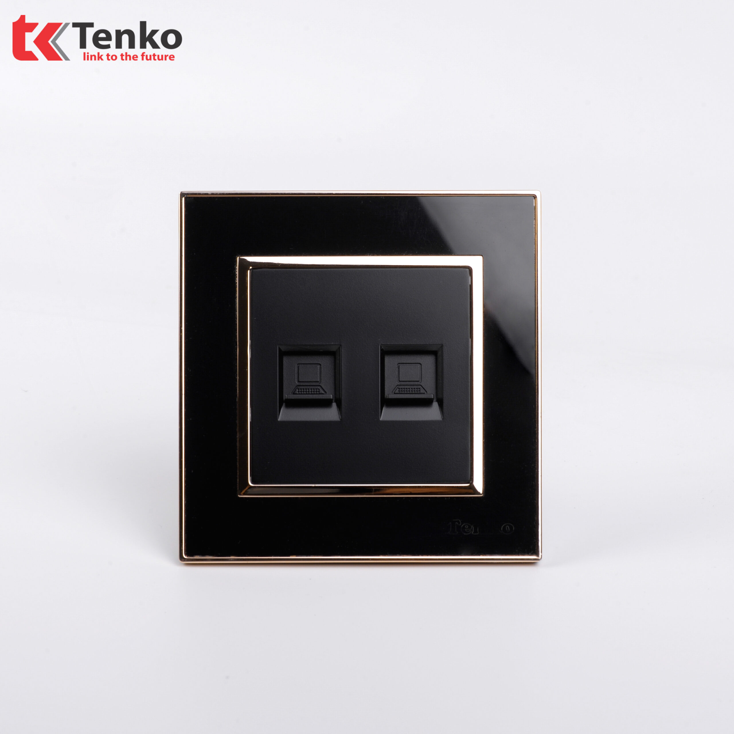 2 Ổ Cắm Mạng Mặt Vuông Nhựa Đen Viền Vàng Tenko TK-F66-52