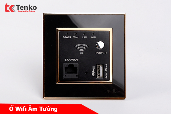 Ổ WIFI Âm Tường Mặt Vuông Nhựa Đen Viền Vàng Tenko TK-F66-69