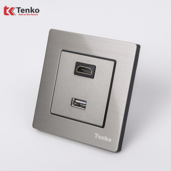 Ổ cắm HDMI + USB Mặt Nhôm Phay Tenko TK-F71B-76 Xám Bóng
