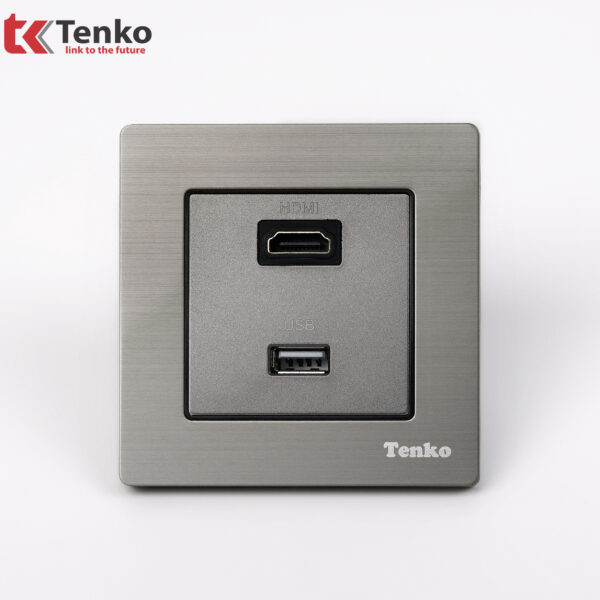 Ổ cắm HDMI + USB Mặt Nhôm Phay Tenko TK-F71B-76 Xám Bóng