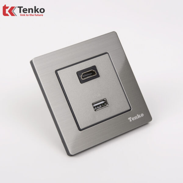 Ổ cắm HDMI + USB Mặt Nhôm Phay Tenko TK-F71B-76 Xám Bóng