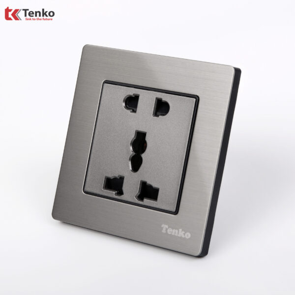 Ổ cắm đôi 3 chấu Mặt Nhôm Phay Tenko TK-F71B-18 Xám Bóng
