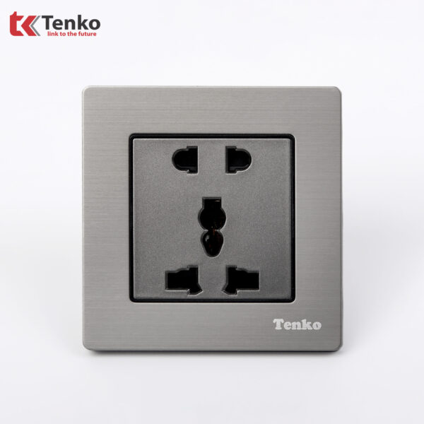 Ổ cắm đôi 3 chấu Mặt Nhôm Phay Tenko TK-F71B-18 Xám Bóng