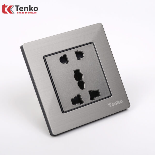 Ổ cắm đôi 3 chấu Mặt Nhôm Phay Tenko TK-F71B-18 Xám Bóng