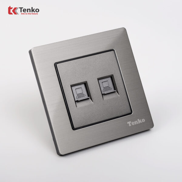 2 ổ cắm mạng Mặt Nhôm Phay Tenko TK-F71B-52 Xám Bóng