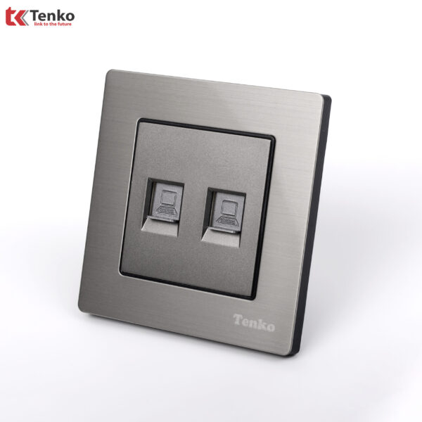 2 ổ cắm mạng Mặt Nhôm Phay Tenko TK-F71B-52 Xám Bóng